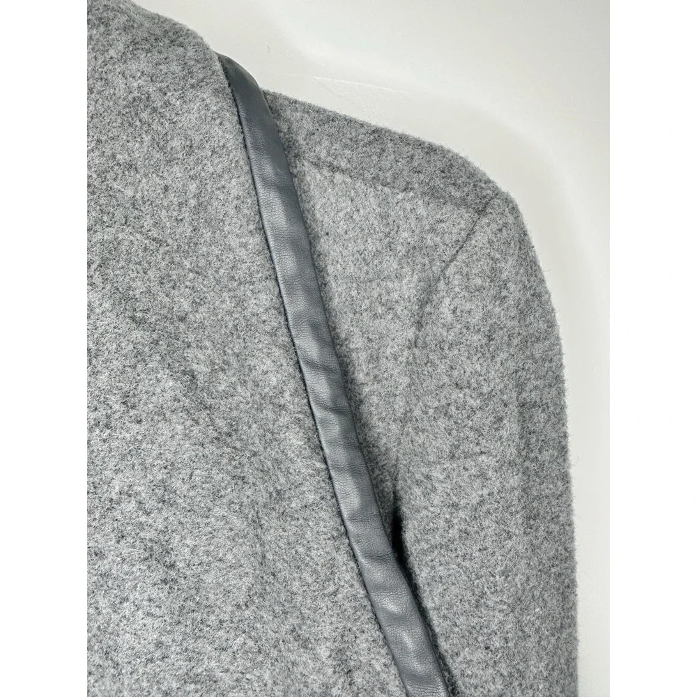Nanette Lepore Gray Wool Blend Faux Leather Trim Wrap Coat Large Minimalist Chic